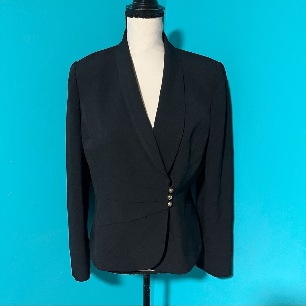 Tahari 8P Solid Black Side Button Blazer Jacket - image 1